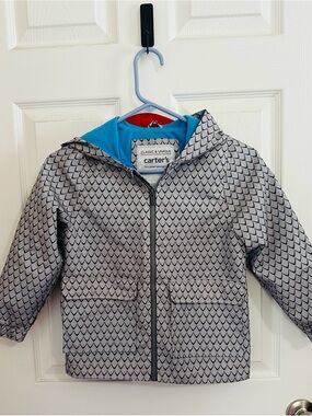 Carter's Hooded Rain Jacket in Gray Scale with Bright Blue Lining